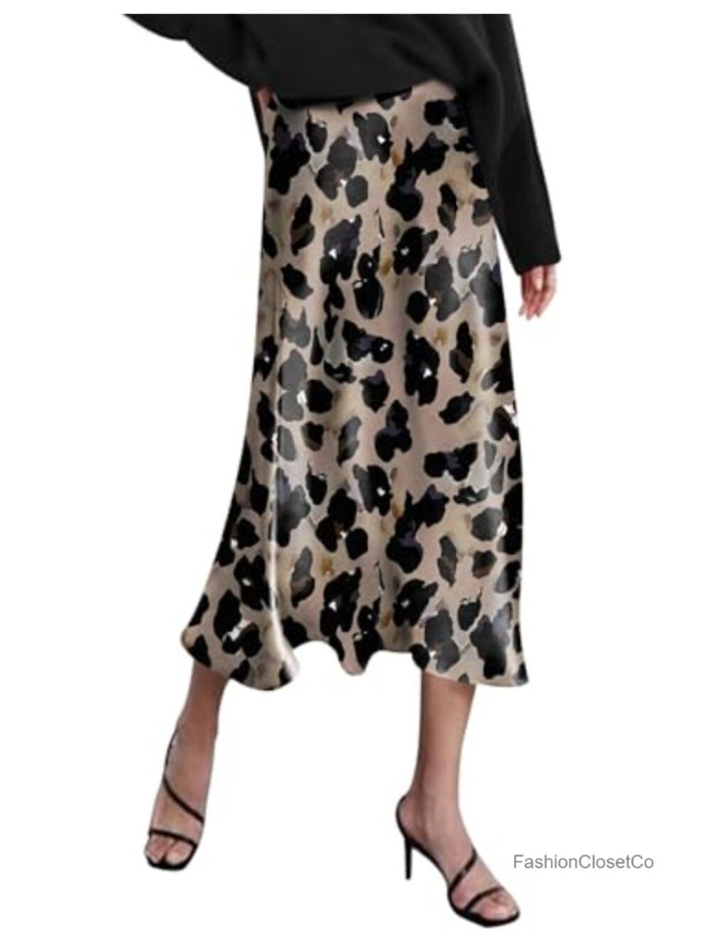 Satin High Waist Midi Skirt Floral Fishtail Elegant Party Work